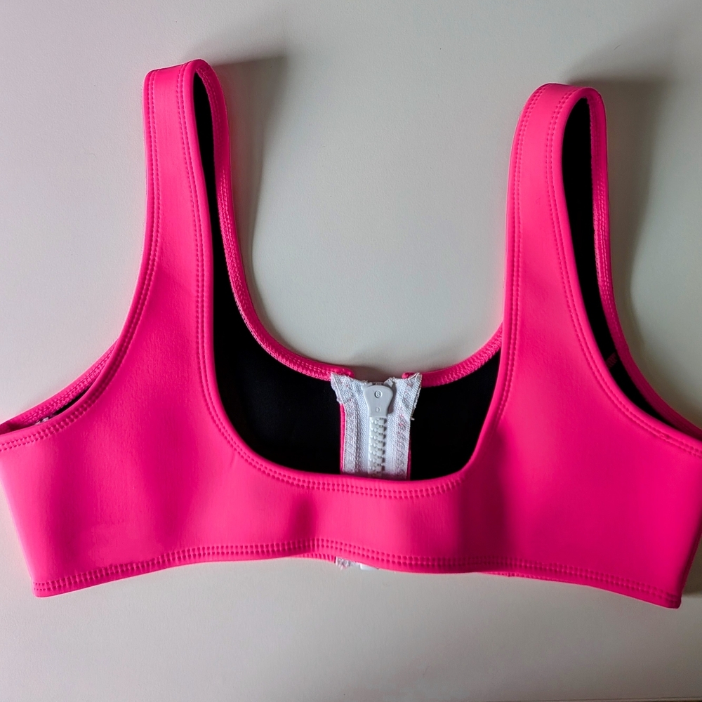 Hoaka Neon Pink Zip-Front Bikini Top – Berry Collection, Size M #44 - Picture 2 of 6